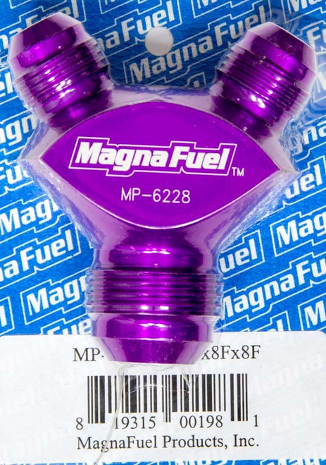 Fitting - Y Block - 12 AN Male Inlet - Dual 8 AN Male Outlets - Aluminum - Purple Anodized - Each