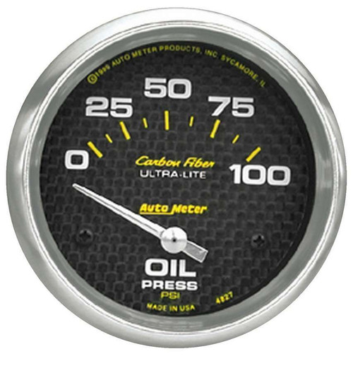Oil Pressure Gauge - Carbon Fiber - 0-100 psi - Electric - Analog - Short Sweep - 2-5/8 in Diameter - Carbon Fiber Look Face - Each