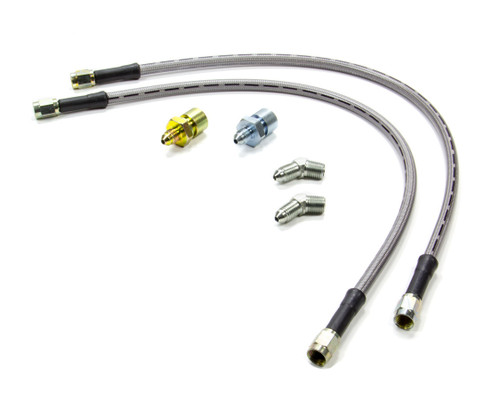 Brake Hose Kit - Flexline - DOT Approved - 18 in - 3 AN Hose - 3 AN Straight Inlet - 3 AN Straight Outlet - Fittings - Braided Stainless - Front - Ford Mustang 1994-2004 - Kit