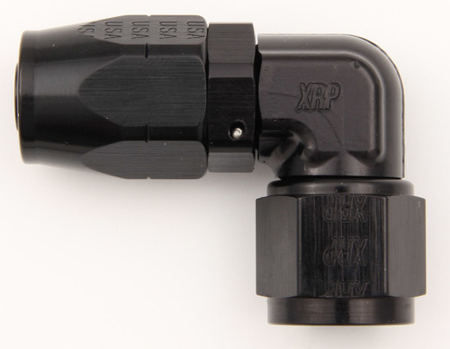 Fitting - Hose End - 90 Degree - Low Profile - 12 AN Hose to 12 AN Female - Double Swivel - Aluminum - Black Anodized - Each