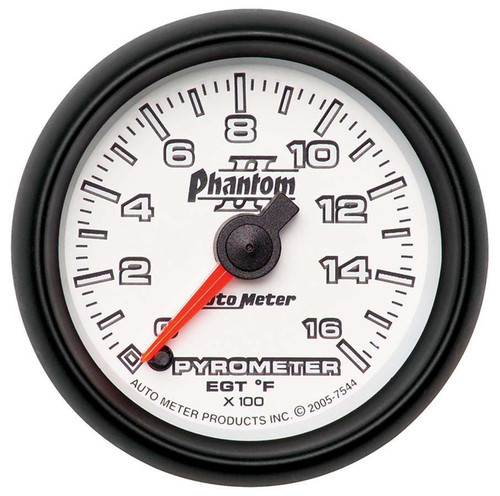 EGT Gauge - Phantom II - 0-1600 Degree F - Electric - Analog - Full Sweep - 2-1/16 in Diameter - White Face - Each