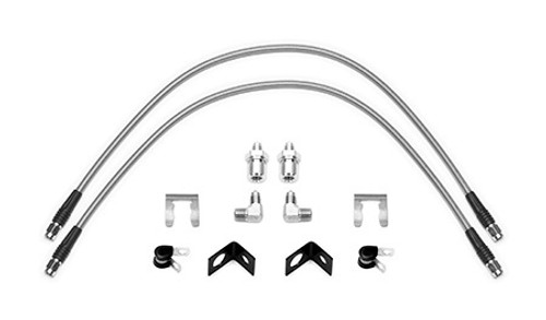 Brake Hose Kit - Flexline - DOT Approved - 25 in - 3 AN Hose - 3 AN Straight Inlet - 3 AN Straight Outlet - Fittings / Hardware - Braided Stainless - Front - GM Fullsize SUV / Truck 1988-99 - Kit