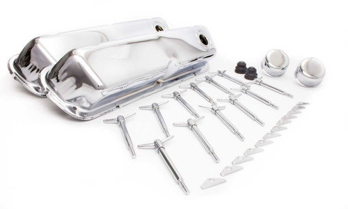 Engine Dress Up Kit - Short Valve Covers / Breathers / Grommets / Tabs / Wing Nuts - Steel - Chrome - Small Block Ford - Kit