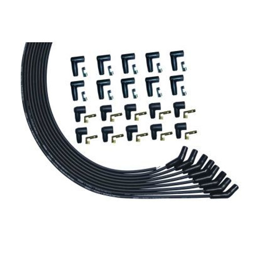 Spark Plug Wire Set - Ultra - Spiral Core - 8 mm - Black - 135 Degree Plug Boots - HEI / Socket Style - Universal 8-Cylinder - Kit