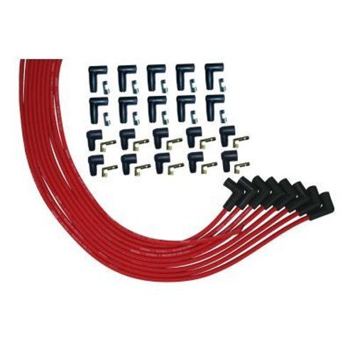 Spark Plug Wire Set - Ultra - Spiral Core - 8 mm - Red - 90 Degree Plug Boots - HEI / Socket Style - Universal 8-Cylinder - Kit