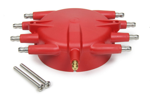 Distributor Cap - HEI Style Terminals - Stainless Terminals - Screw Down - Red - Non-Vented - Crab Cap - MSD Pro-Billet - V8 - Each