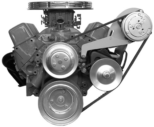 Air Conditioning Bracket - Add-On - Driver Side Mount - Steel - Natural - Sanden 508 Compressor - Long Water Pump - Small Block Chevy - Kit Air Conditioning Bracket - Add-On - Driver Side Mount - Steel - Natural - Sanden 508 Compressor - Long Water Pump - Small Block Chevy - Kit