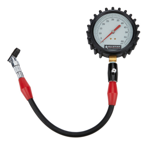 Tire Pressure Gauge - Glow in the Dark - 0-60 psi - Analog - 4 in Diameter - White Face - 1/2 lb Increments - Each