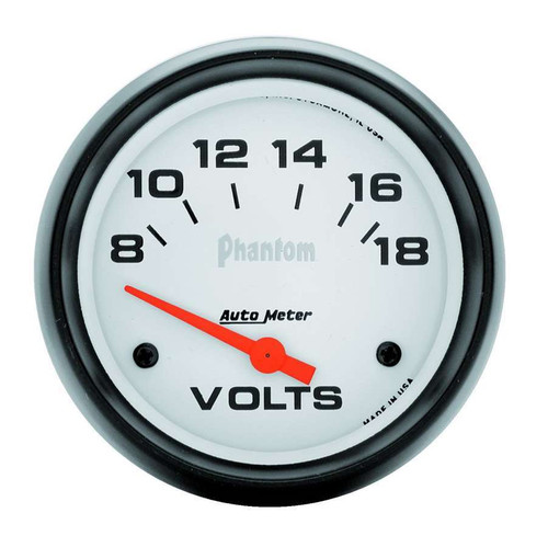 Voltmeter - Phantom - 8-18V - Electric - Analog - Short Sweep - 2-5/8 in Diameter - White Face - Each Voltmeter - Phantom - 8-18V - Electric - Analog - Short Sweep - 2-5/8 in Diameter - White Face - Each