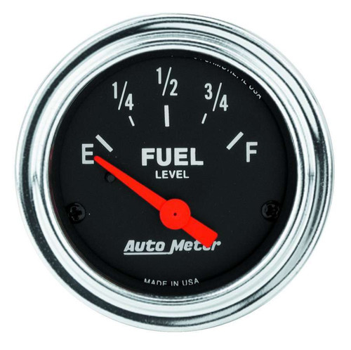 Fuel Level Gauge - Traditional Chrome - 0-30 ohm - Electric - Analog - Short Sweep - 2-1/16 in Diameter - Black Face - Each