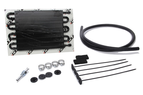 Fluid Cooler - 12.75 x 7.5 x 0.75 in - Tube Type - 6 AN Female Inlet / Outlet - Fitting / Hardware / Hose - Aluminum - Black Paint - Automatic Transmission - Kit