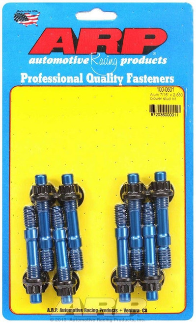 Supercharger Stud - Break-Away - 7/16 in Diameter - 2.880 in Long - 12 Point Nuts - Aluminum - Blue Anodized - Set of 8 Supercharger Stud - Break-Away - 7/16 in Diameter - 2.880 in Long - 12 Point Nuts - Aluminum - Blue Anodized - Set of 8