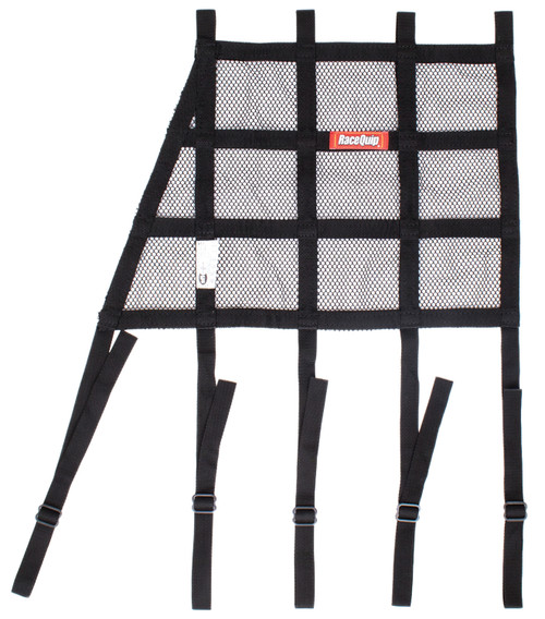 Window Net - 823 Series - SFI 27.1 - 1 in Webbing - Mesh - 18 x 18 in Trapezoid - Extended Bottom Strap - Black - Each