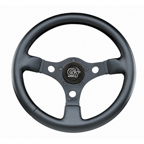 Steering Wheel - Formula GT - 13 in Diameter - 3 in Dish - 3-Spoke - Black Vinyl Grip - Aluminum - Black Anodized - Each