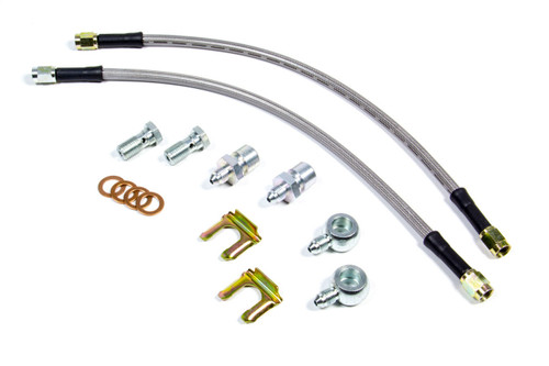 Brake Hose Kit - Flexline - DOT Approved - 14 in - 3 AN Hose - 3 AN Straight Inlet - 3 AN Straight Outlet - Fittings Included - Braided Stainless - Rear - D52 Caliper - Various Applications - Kit