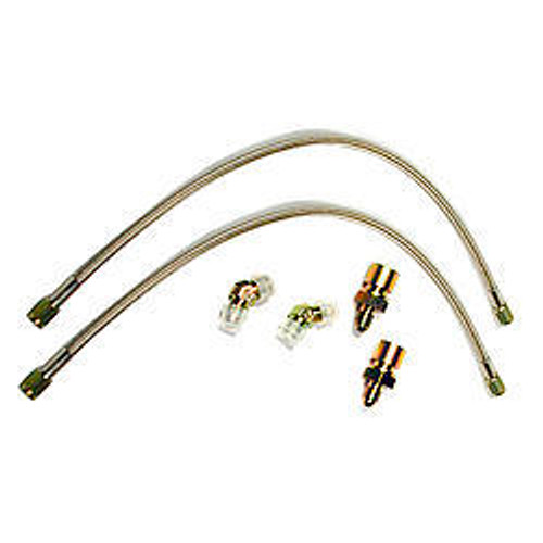 Brake Hose Kit - Flexline - DOT Approved - 18 in - 3 AN Hose - 3 AN Straight Inlet - 3 AN Straight Outlet - Fittings - Braided Stainless - Front - Ford Mustang 1987-93 - Kit
