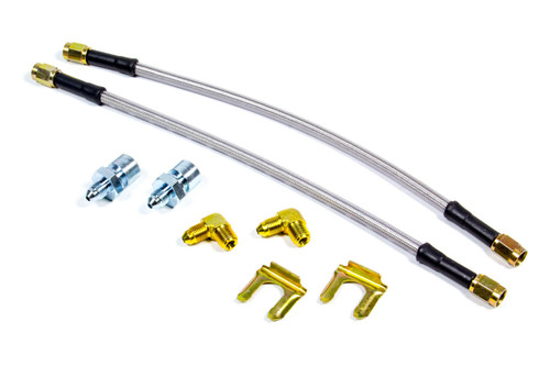 Brake Hose Kit - Flexline - DOT Approved - 12 in - 3 AN Hose - 3 AN Straight Inlet - 3 AN Straight Outlet - Fittings / Hardware Included - Braided Stainless - Rear - GM Fullsize Truck 1999-2013 - Kit