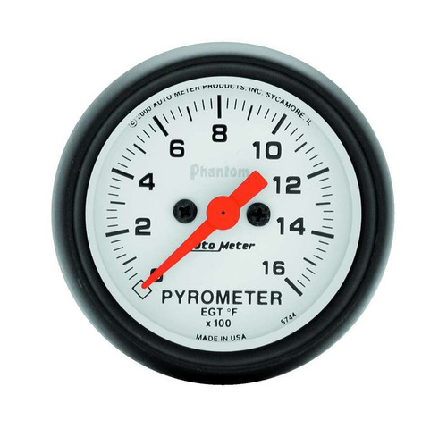 EGT Gauge - Phantom - 0-1600 Degree F - Electric - Analog - Full Sweep - 2-1/16 in Diameter - White Face - Each