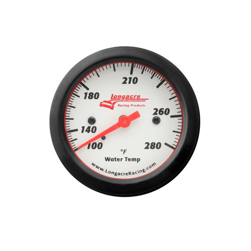 Water Temperature Gauge - Sportsman Elite - 100-280 Degree F - Mechanical - Analog - Full Sweep - 2-5/8 in Diameter - White Face - Warning Light - Each