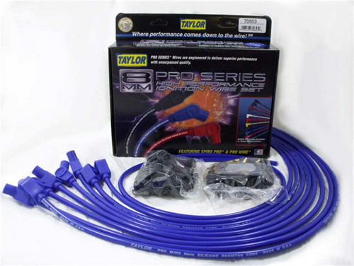 Spark Plug Wire Set - Pro Wire - Spiral Core - 8 mm - Blue - 135 Degree Plug Boots - HEI / Socket Style - Cut-To-Fit - V8 - Kit