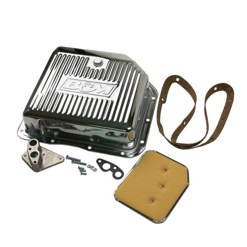 Transmission Pan - Hi-Tek - Deep Sump - Ribbed - Adds 3.0 qt Capacity - Steel - Chrome - TH350 - Kit