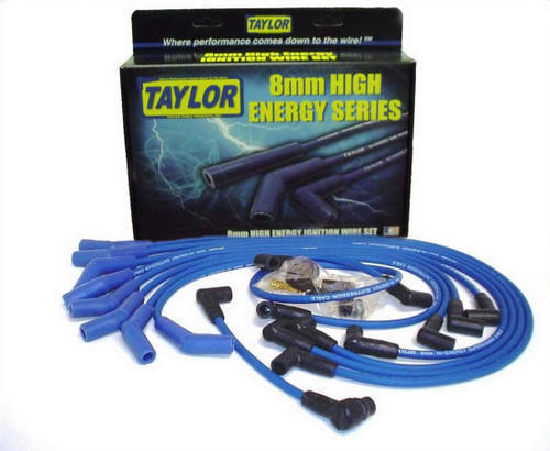 Spark Plug Wire Set - High Energy - Spiral Core - 8 mm - Blue - 135 Degree Plug Boots - HEI Style Terminal - Small Block Ford - Kit