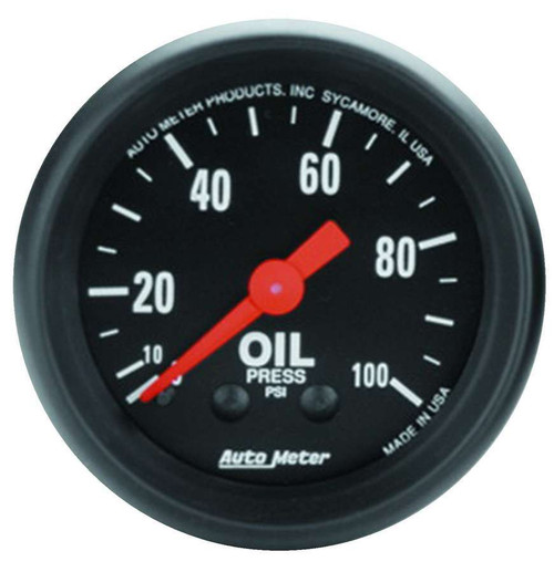 Oil Pressure Gauge - Z-Series - 0-100 psi - Mechanical - Analog - Full Sweep - 2-1/16 in Diameter - Black Face - Each