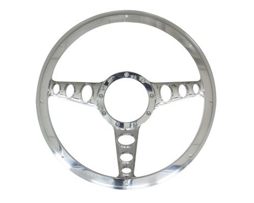 Steering Wheel - Outlaw - 14 in Diameter - 2 in Dish - 3-Spoke - Milled Finger Notches - Billet Aluminum - Polished - Each