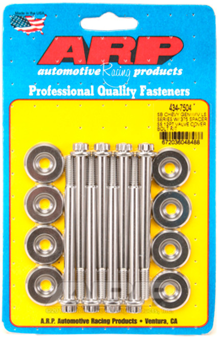Valve Cover Fastener - Bolt - 6 mm x 1.00 Thread - 3.125 in Long - 12 Point Head - Washers - Stainless - Polished - GM LS-Series - Set of 8 Valve Cover Fastener - Bolt - 6 mm x 1.00 Thread - 3.125 in Long - 12 Point Head - Washers - Stainless - Polished - GM LS-Series - Set of 8