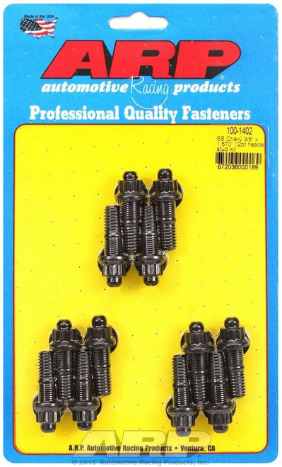 Header Stud - 3/8 in Diameter - 1.67 in Long - 12 Point Nuts - Chromoly - Black Oxide - Small Block Chevy - Set of 12