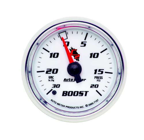 Boost / Vacuum Gauge - C2 - 30 in HG-20 psi - Mechanical - Analog - 2-1/16 in Diameter - White Face - Each