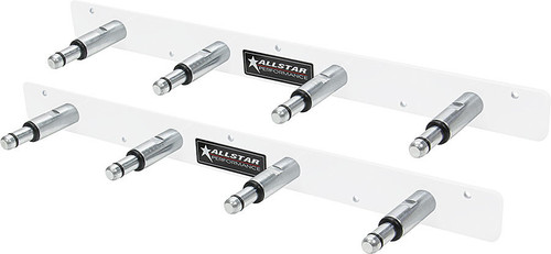 Shock Rack - Wall Mount - 2-Piece - 17 in Long x 2 in Tall x 3 in Wide - Aluminum - White Powder Coat - Each Shock Rack - Wall Mount - 2-Piece - 17 in Long x 2 in Tall x 3 in Wide - Aluminum - White Powder Coat - Each