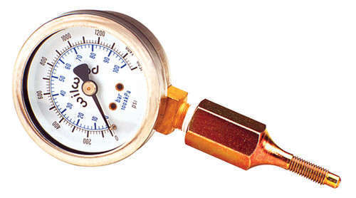 Brake Pressure Gauge - 0-1500 psi - Mechanical - Analog - 2 in Diameter - 1/8 in NPT Port - White Face - Each