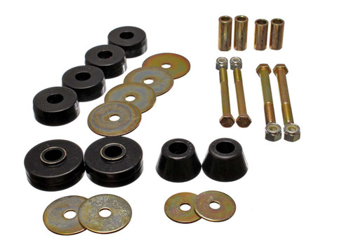 Body Mount Bushing - Hyper-Flex - Polyurethane / Steel - Black / Cadmium - GM Fullsize Truck 1963-66 - Kit