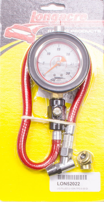 Tire Pressure Gauge - Deluxe - Glow in the Dark - 0-30 psi - Analog - 2-1/2 in Diameter - Liquid Filled - White Face - 1/2 lb Increments - Each Tire Pressure Gauge - Deluxe - Glow in the Dark - 0-30 psi - Analog - 2-1/2 in Diameter - Liquid Filled - White Face - 1/2 lb Increments - Each