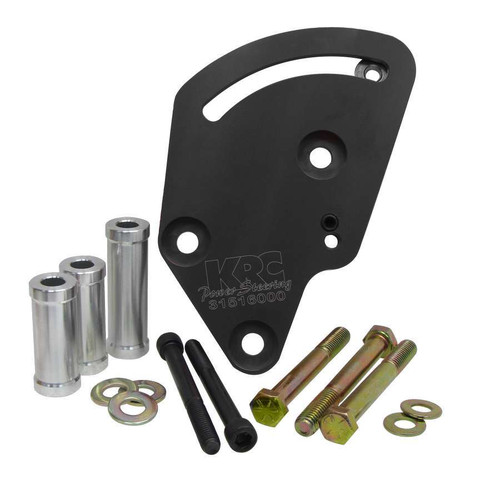Power Steering Pump Bracket - Driver Side Block Mount - Hardware Included - Aluminum - Black Anodized - KRC Pump - Small Block Mopar - Kit Power Steering Pump Bracket - Driver Side Block Mount - Hardware Included - Aluminum - Black Anodized - KRC Pump - Small Block Mopar - Kit