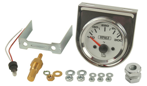 Oil Temperature Gauge - 140-300 Degree F - Electrical - Analog - Short Sweep - 2-1/16 in Diameter - White Face - Kit