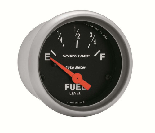 Fuel Level Gauge - Sport-Comp - 0-90 ohm - Electric - Analog - Short Sweep - 2-1/16 in Diameter - Black Face - Each Fuel Level Gauge - Sport-Comp - 0-90 ohm - Electric - Analog - Short Sweep - 2-1/16 in Diameter - Black Face - Each