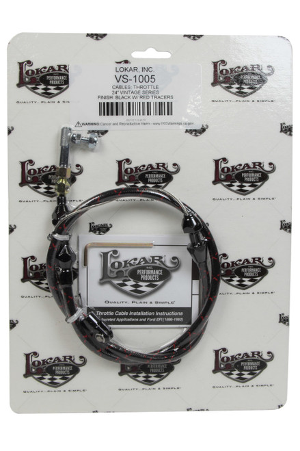 Throttle Cable - Vintage Series - 2 ft Long - Hardware Included - Woven Cotton - Black / Red - Universal - Kit
