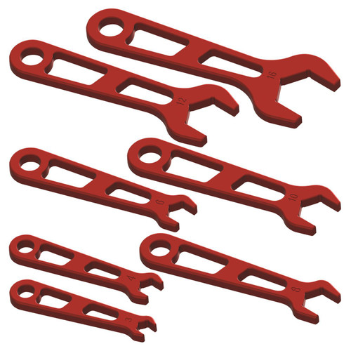 AN Wrench Set - Single End - 7 Piece - 3 AN to 16 AN - Aluminum - Red Anodized - Kit