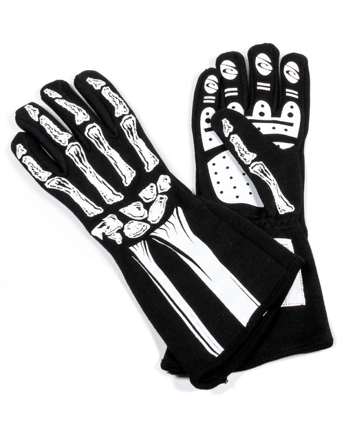 Driving Gloves - Skeleton - SFI 3.3/1 - Single Layer - Nomex - Black / White - X-Small - Pair
