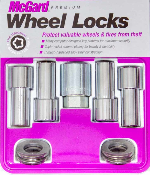 Wheel Lock - Premium - 1/2-20 in Thread - 1.365 in Shank - Closed End - Key / Washers Included - Steel - Chrome - Set of 4
