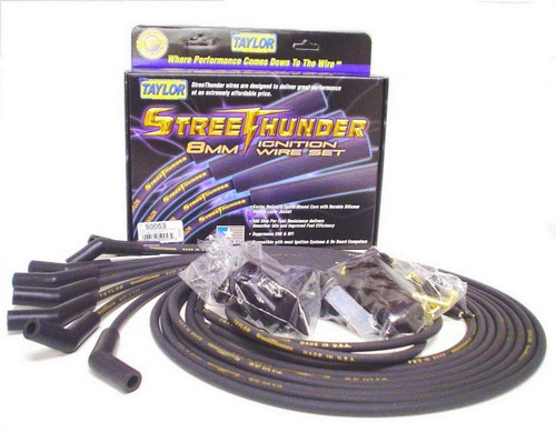 Spark Plug Wire Set - Street Thunder - Spiral Core - 8 mm - Black - 135 Degree Plug Boots - HEI / Socket Style - Cut-To-Fit - Kit