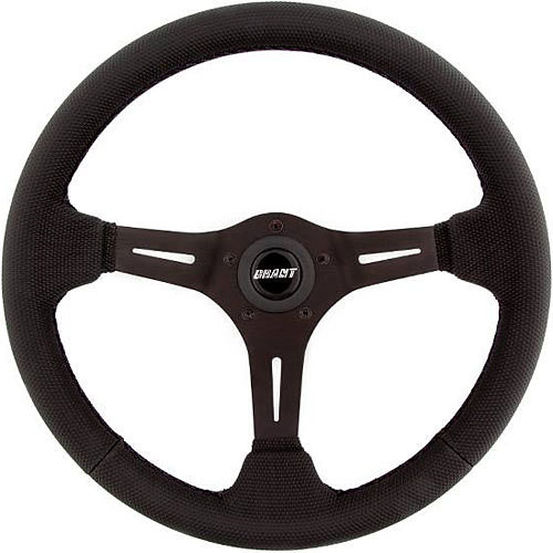 Steering Wheel - Gripper - 13-3/4 in Diameter - 3-1/2 in Dish - 3-Spoke - Black Diamond Textured Vinyl Grip - Aluminum - Black Anodized - Each