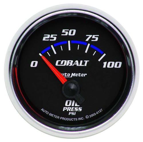 Oil Pressure Gauge - Cobalt - 0-100 psi - Electric - Analog - Short Sweep - 2-1/16 in Diameter - Black Face - Each