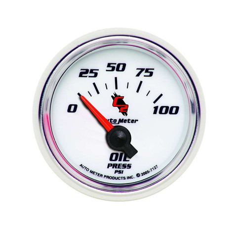 Oil Pressure Gauge - C2 - 0-100 psi - Electric - Analog - Short Sweep - 2-1/16 in Diameter - White Face - Each