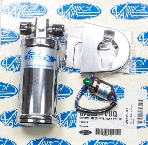 Air Conditioning Drier - Vertical Mount - 2-1/2 in OD - 6 in Tall - Trinary Switch - Bracket - Steel - Chrome - Each