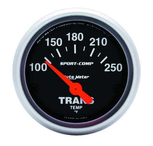 Transmission Temperature Gauge - Sport-Comp - 100-250 Degree F - Electric - Analog - Short Sweep - 2-1/16 in Diameter - Black Face - Each