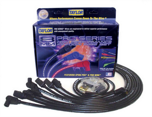 Spark Plug Wire Set - Spiro-Pro - Spiral Core - 8 mm - Black - 90 Degree Plug Boots - Socket Style - Under Header - Small Block Chevy - Kit
