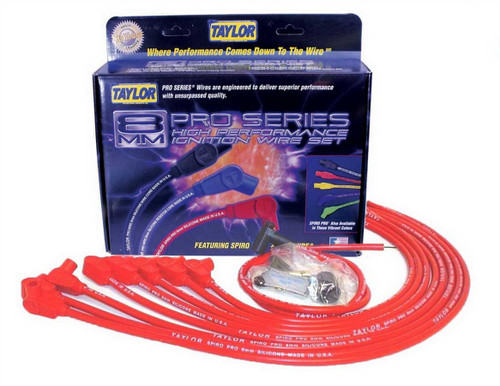 Spark Plug Wire Set - Spiro-Pro - Spiral Core - 8 mm - Red - 90 Degree Plug Boots - HEI Style Terminal - Over Valve Cover - Small Block Chevy - Kit